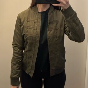 Chelsea28 Olive Green Bomber Jacket with Military-Inspired Stitching